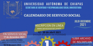 Calendario de Servicio Social para el período julio-diciembre 2021